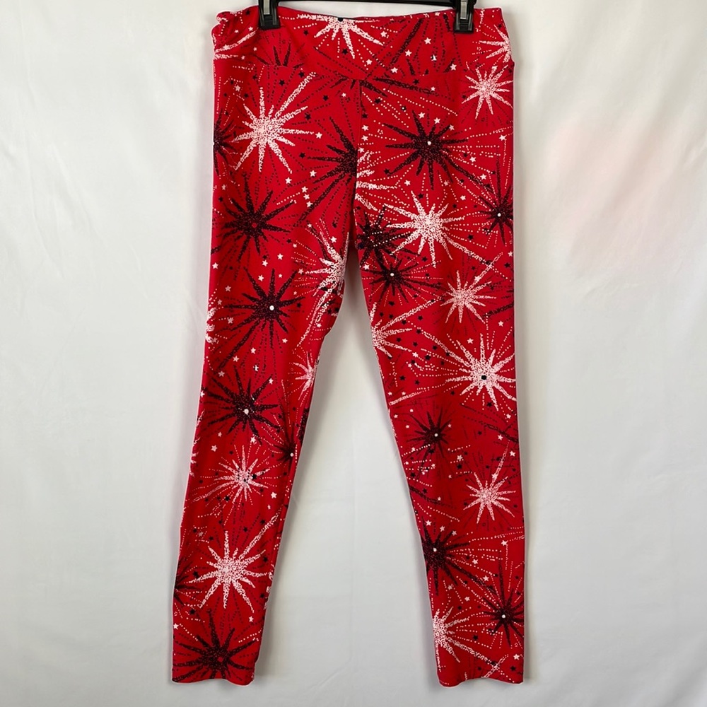 LuLaRoe Red Super Soft "Fireworks" Patriotic Leggings - Size Tall & Curvy